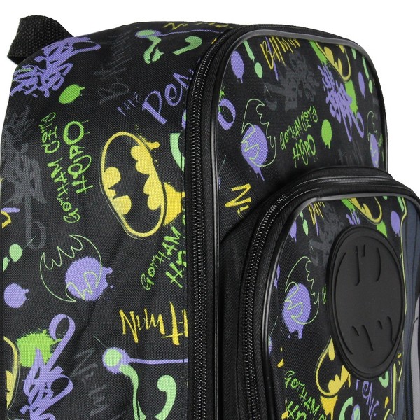 Mochila escolar DC Comics Batman Gotham City con símbolo de murciélago de goma, negra 3