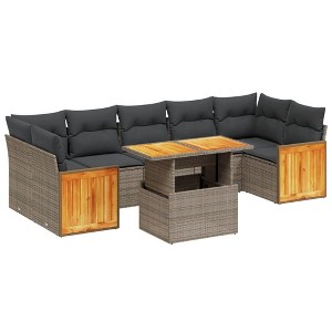 vidaXL 8 Piece Patio Sofa Set with Cushions Gray Poly Rattan - Gray without storage - 1 of 4