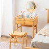 Tangkula Vanity Table Set Bamboo Makeup Dressing Desk Stool Tempered Glass Tabletop - 2 of 4