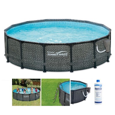 Summer Waves P2001448E14ft x 48in Round Frame Above Ground Swimming Pool Set with Ladder, Skimmer Pump, Cartridge, Treatment Cleaner, and Ladder, Gray