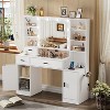 PAKASEPT Morden Vanity Table, Vanity Table With Mirror and Lights & Power, Glass Top Dressing Table With 3 Drawers, 6 Shelves, 2 Cabinets - 3 of 4