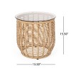 15.5'' Round Rattan Side Table with Tempered Glass Top,Boho Outdoor Accent Table for Patio or Balcony-Cuddlewood - 4 of 4