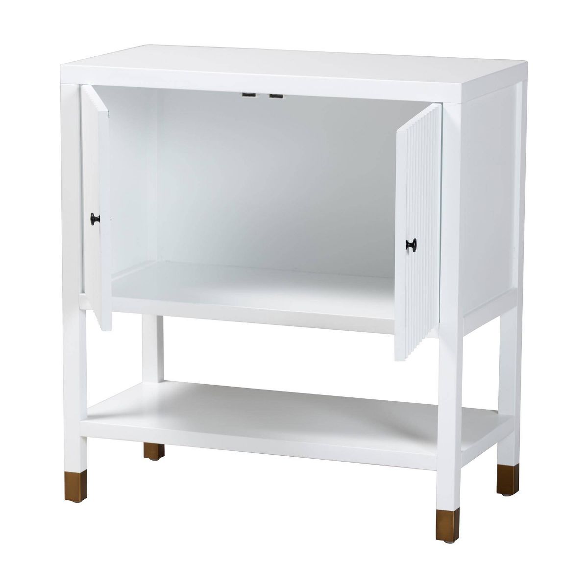 bali & pari Aiden Fluted Sideboard  2  Door Accent Storage Cabinet White/Brass/Black - thumbnail 8