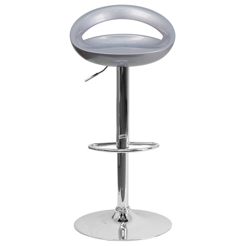 Emma and Oliver 2 Pack Contemporary Plastic Adjustable Height Barstool with Rounded Cutout Back and Chrome Base, 5 of 7