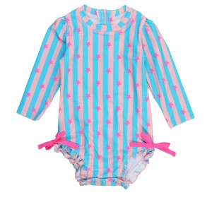 RuffleButts Baby/Toddler Girls UPF50+ Long Sleeve One Piece Rash Guard - 1 of 4