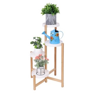 Artloge 3/4 Tier Bamboo Plant Stand Tall Corner Flower Pots Display Rack White Plant Holder for Garden Office Patio Living Room Decor - 1 of 4