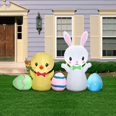 78-Inch Inflatable Easter Bunny and Chick with LED Lights