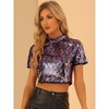 Allegra K Women's Sequin Crop Sparkle Glitter Short Sleeve Shinning T-Shirt - 2 of 4