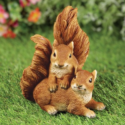 Hand-Painted Brown Resin Playful Squirrels Garden Sculpture