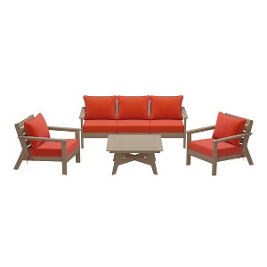 WestinTrends Avalon Outdoor 6-Piece Modular Sectional Patio Furniture Sofa Set, Weathered Wood/Orange - 1 of 4