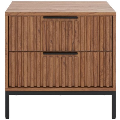Oak and Black 2-Drawer Fluted Nightstand with Cone Legs