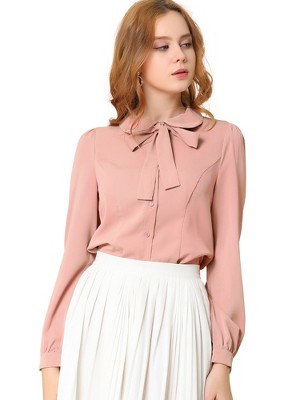pink chiffon blouse with bow
