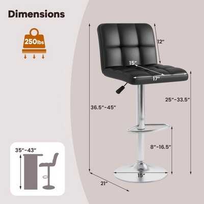 Black Adjustable Swivel Metal Bar Stools Set of 2