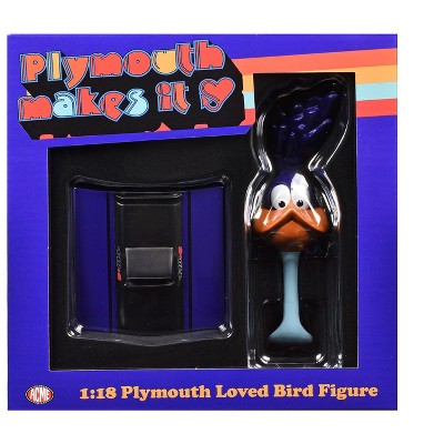 Plymouth Loved Bird Figure with Plum Crazy Hood Stand 1/18 Scale Model by ACME