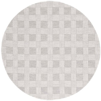 Ivory and Gray Round Handmade Tufted Wool Rug