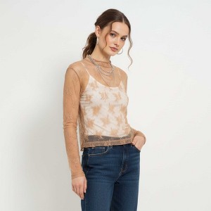 Women’s Floral Lace Slim-Fit Top – Sheer Stretch Tee with Baby Overlock Edge, Versatile Cherie Code - 1 of 4