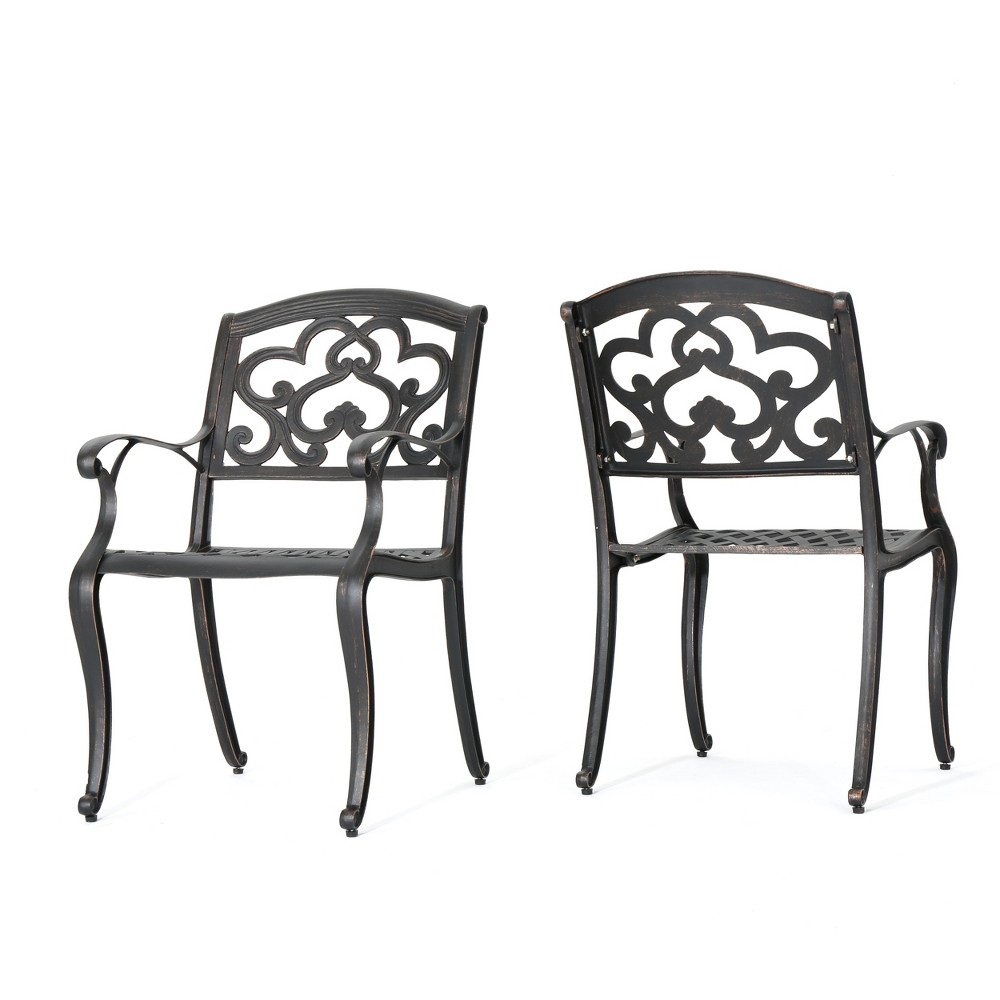 Photos - Chair Austin 2pk Cast Aluminum Dining : Weather-Resistant, Traditional Scroll & Floral - Christopher Knight Home