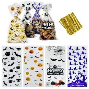 Wrapables 100pcs Halloween Cellophane Treat Bags and Ties - 1 of 4