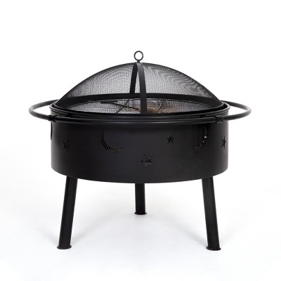 WestinTrends Star & Moon Bonfire Round Steel Wood Burning Patio Fire Pit