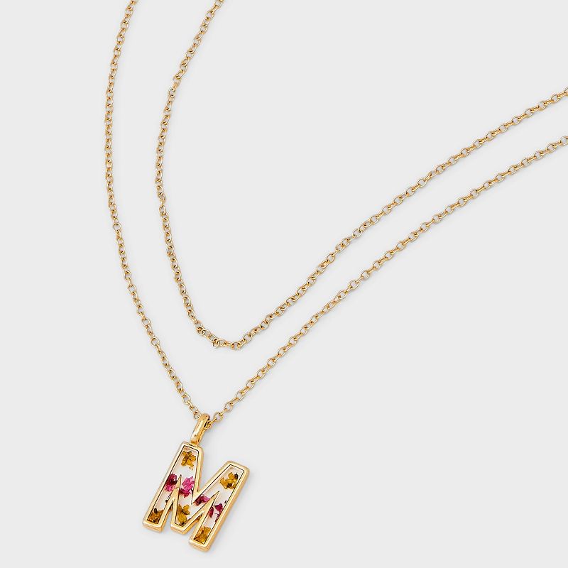 Bella Uno Bellissima Silver Plated Flower Pressed Initial Multi-Strand Necklace - Gold, 4 of 5
