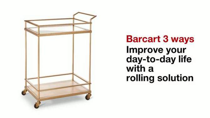 Metal, Wood, and Leather Bar Cart - Gold - Threshold&#8482;, 2 of 14, play video
