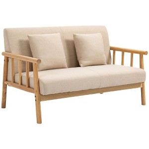 NicBex Modern Loveseat Sofa with Throw Pillows Upholstered Comfy 2 Seater Couch with Wood Legs for Living Room,Apartment,Beige - 1 of 4