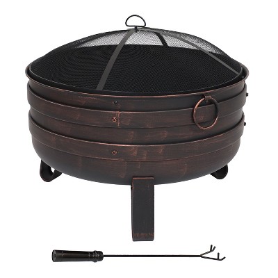 28.5" Bronze Steel Cauldron Fire Pit with Spark Screen