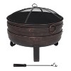 Sunnydaze Heavy-Duty Steel Cauldron Fire Pit with Spark Screen and PVC Protective Cover - 28.5-Inch Round - Brushed Bronze - 3 of 4