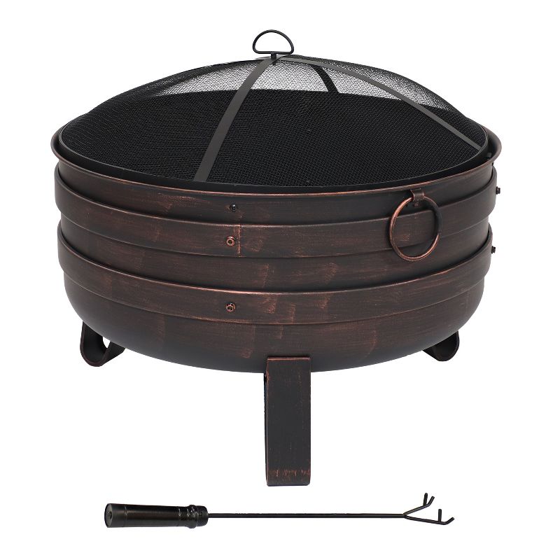Sunnydaze Heavy-Duty Steel Cauldron Fire Pit with Spark Screen and PVC Protective Cover - 28.5-Inch Round - Brushed Bronze, 5 of 8