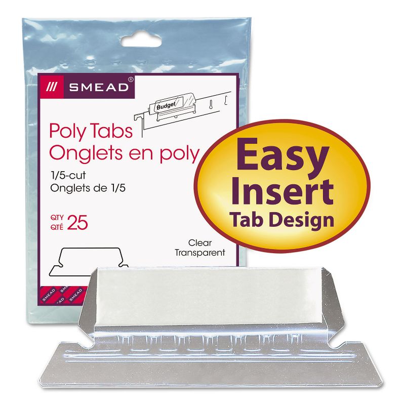 Smead Hanging File Tab/Insert 1/5 Tab 2 1/4 Inch Clear Tab/White Insert 25/Pack 64600, 1 of 6