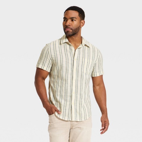 Мужские рубашки Goodfellow & Co Men's Short Sleeve Camp Shirt - Goodfellow & Co™ Navy Blue Striped M