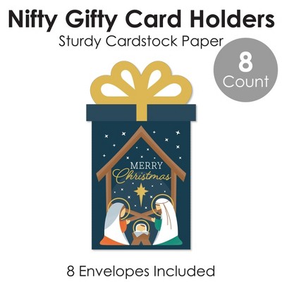 Holy Nativity Blue and Gold Christmas Gift Card Holders - Set of 8