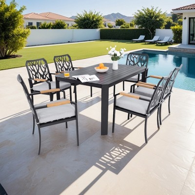 UNISOAR 7PC Outdoor Patio Dining Set with 6 Stationary Dining Chairs