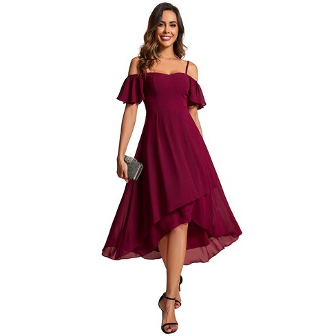 Ever-Pretty Spaghetti Strap Cold Shoulder Chiffon A-Line Wedding Guest Dresses - image 1 of 4