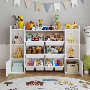 Kids Toy Storage Organizer with 8 Multi-Color Plastic Bins Perfect Toy Storage Solution Kid Bookshelf and Toy Storage for Study Room, Kids Room - 1 of 4