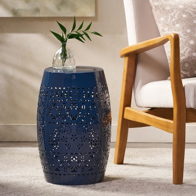 VYNXARIA side table With a simple yet outstanding lace cut metal frame,Dark Blue