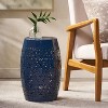 Moda Furnishings Navy Lace-Cut Metal Barrel Side Table - No Assembly Indoor Outdoor Accent Table for Living Room Garden Patio Backyard - 2 of 4