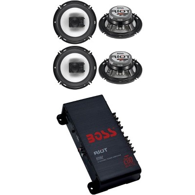 4) Boss R63 6.5" 300W 3 Way Coaxial Speakers +R1002 200W 2 Channel Amplifier Amp