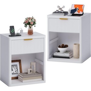 2 PCS Nightstand with 3 Drawers, Stylish Fluted Front & Gold Handles, Modern Bedside Table for Bedroom, Living Room End Table with Storage - 1 of 1