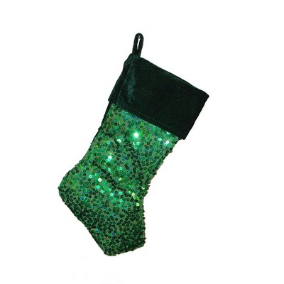 Northlight 20" Shiny Metallic Green Sequined Christmas Stocking with Velveteen Cuff