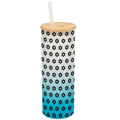 Elanze Designs Retro Happy Daisy Flower Pattern Wrap-Around Design 25 Ounce Frosted Gradient Glass On-The-Go Coffee Travel Skinny Tumbler Mug Cup,