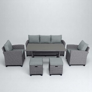 Mshliw 6-Piece Outdoor Rattan Wicker Patio Set - Sofa, Chairs, Stools, and Table, Weather-Resistant, Cushions Included - 1 of 4