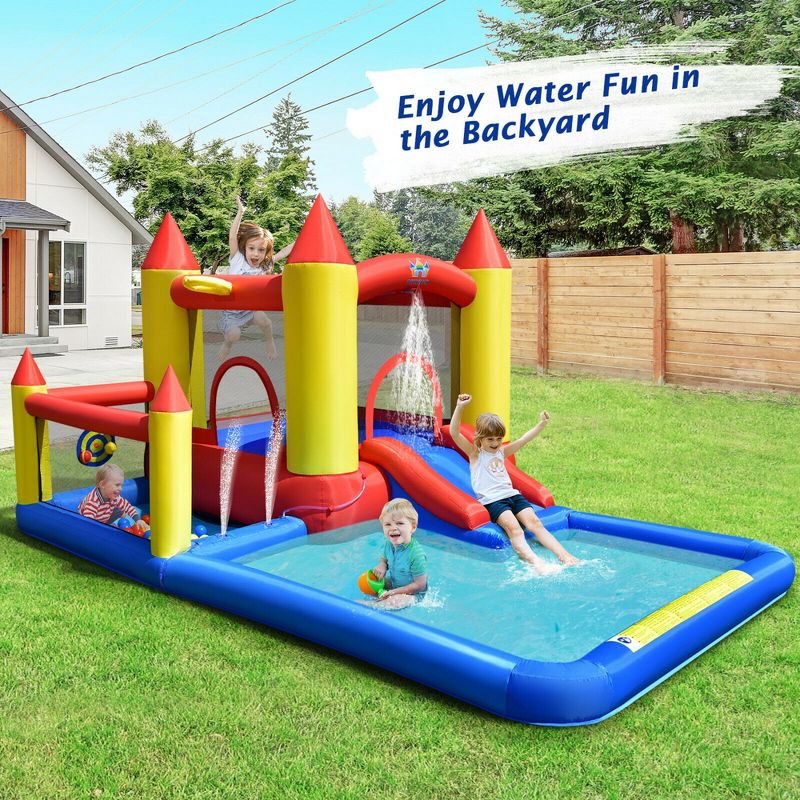 Costway Inflatable Water Slide Castle Kids Bounce House Indoor & Outdoor w/ 480W Blower, 3 of 11