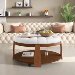 NicBex Modern Large Round Coffee Table with Linen Upholstered Tabletop and Wheels for Living Room - 1 of 4