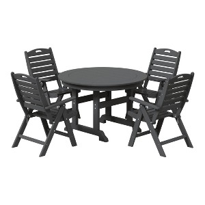 WestinTrends Malibu 5-Piece HDPE Round Patio Dining Table Set with Foldable Chairs, Black - 1 of 4