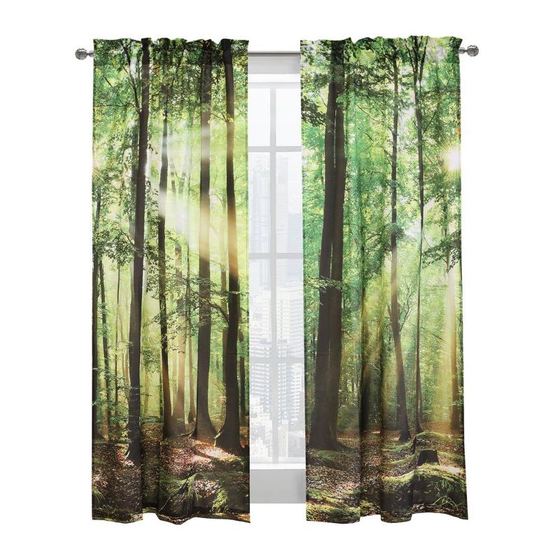 Habitat Photo Real Colorful Forest Pole Top Light Filtering Decorative Curtain Pair Each 38" x 84" Multicolor, 2 of 6