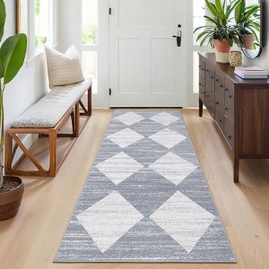 Runner Rug Washable Distressed Trellis Rug, Bedside Modern Checkered Office Carpet Low Pile Neutral Soft Nursery Carpet - 1 of 4