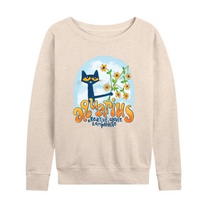 Women's - Pete the Cat - Aquarius Lightweight French Terry Wide Neck Long Sleeve Shirt - 1 of 4