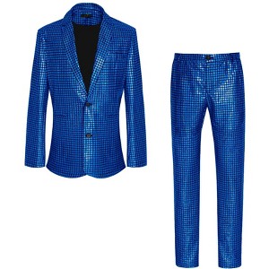 Lars Amadeus Men's Metallic Party Sequin Blazer and Pants Suit Set 2 Pieces - 1 of 4
