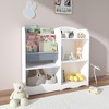 KWPZQEB Wooden Open Shelf Bookcase, 3-Tier Floor Standing Display Cabinet Rack with Fabric Bookcase, 5 Cubes Bookshelf for Playroom, Bedroom, White - 3 of 4